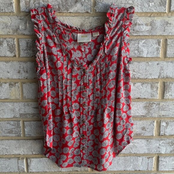 Anthropologie Maeve Floral Pleated Ruffle Sleeveless Top Women's Size 4P. - Picture 1 of 7